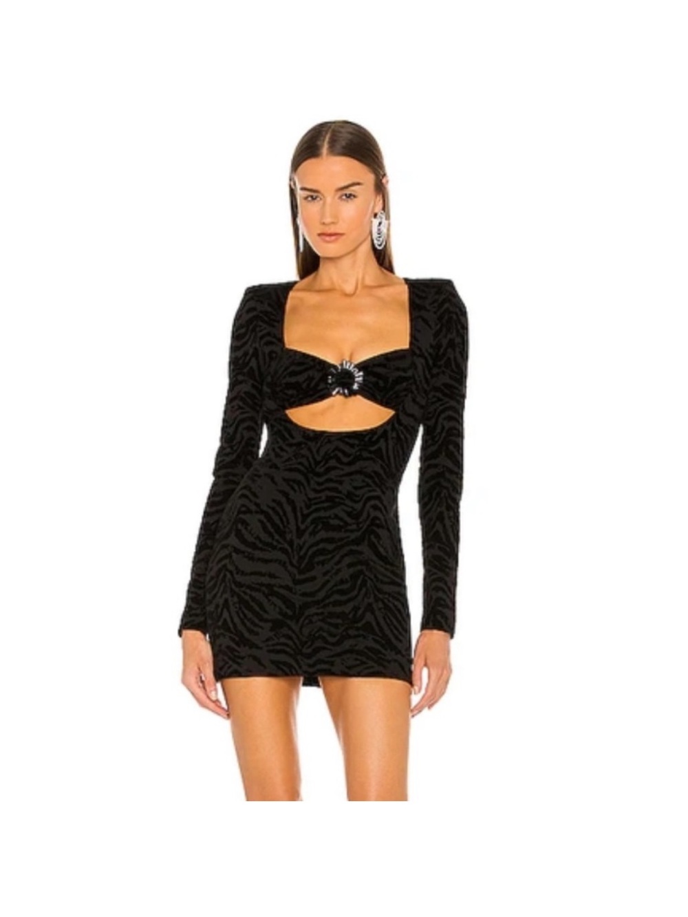 Dundas X Revolve Ramone Tiger Front Cut Out Sexy Black Long-Sleeve Mini Dress XL